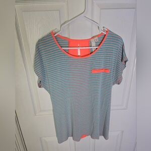 Robin K Womens Striped Open Back Blouse Medium
